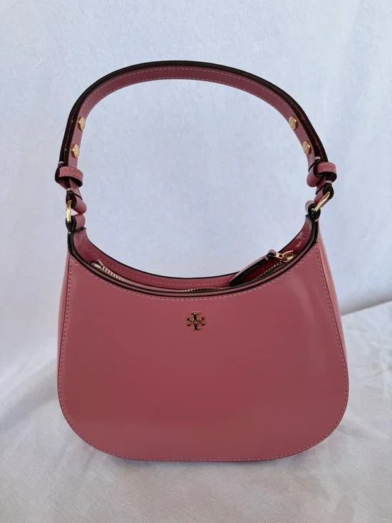 Tory Burch Pink Ginger Crescent Shoulder Bag Patent Leather - Picture 1 of 8